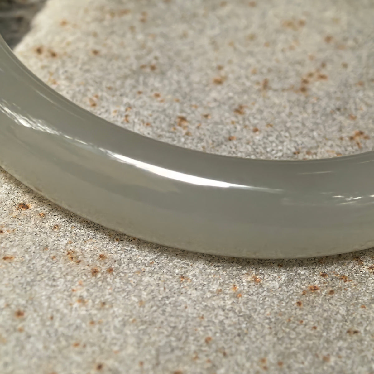 Greenish White D-Shape Nephrite Bangle -57mm
