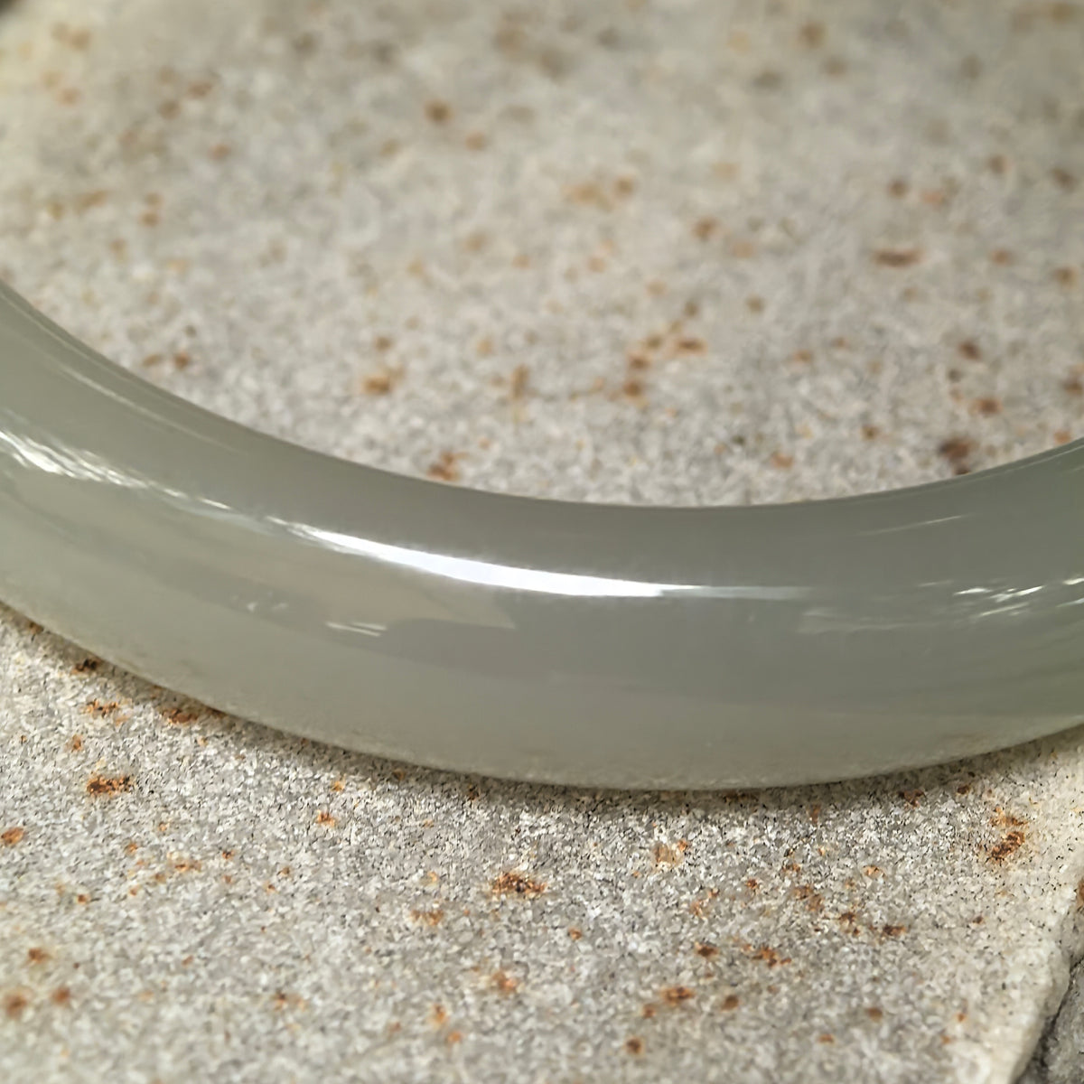 Greenish White D-Shape Nephrite Bangle -57mm