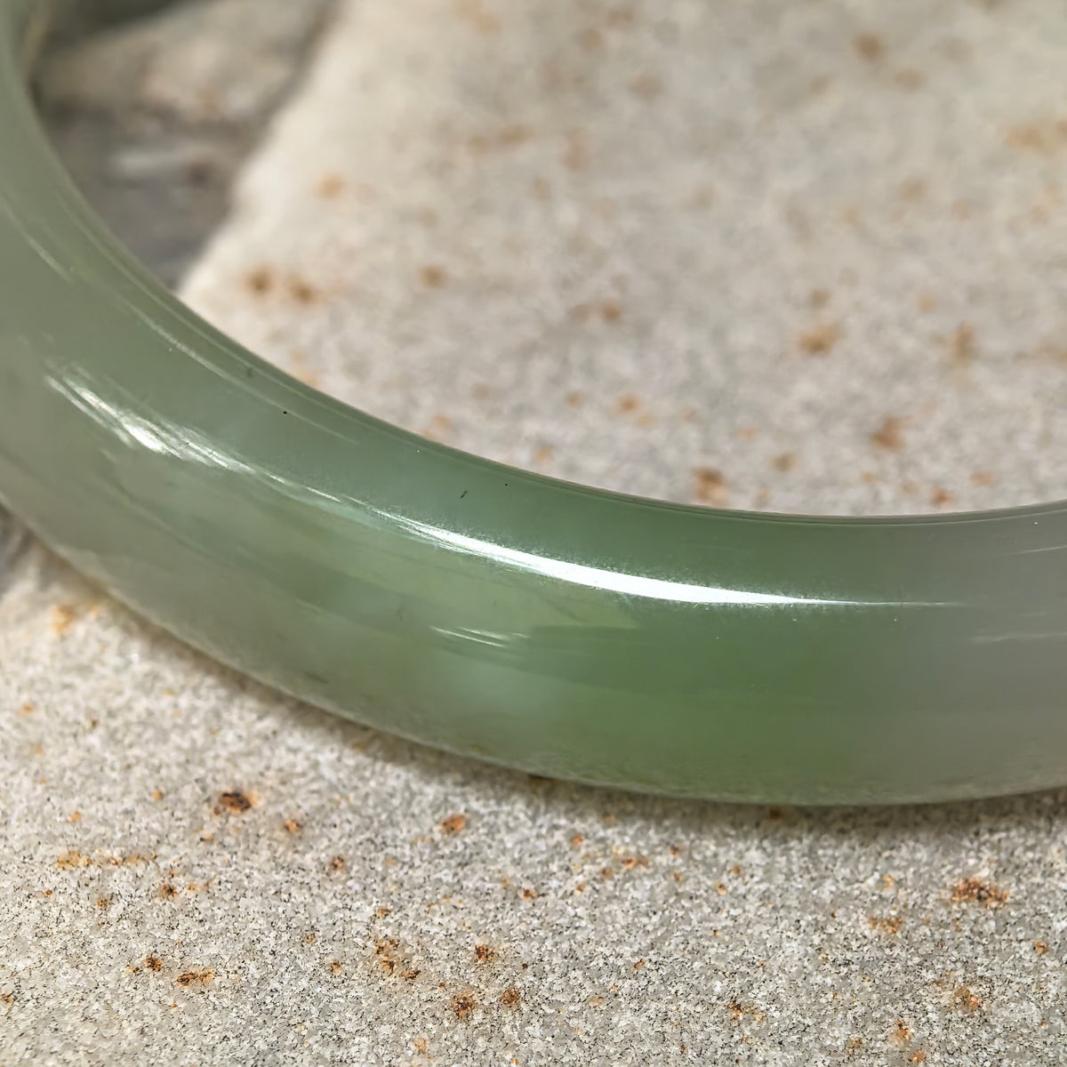 Greenish White D-Shape Nephrite Bangle -57mm