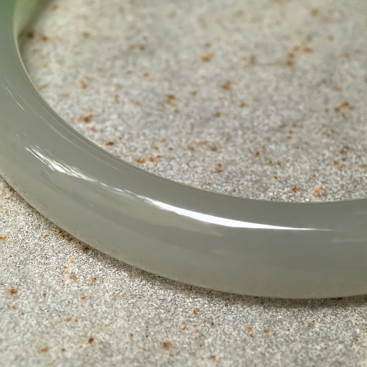 Greenish White D-Shape Nephrite Bangle -57mm