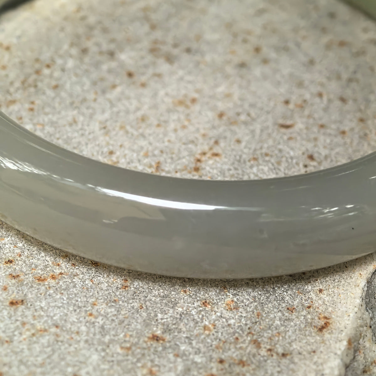 Greenish White D-Shape Nephrite Bangle -57mm