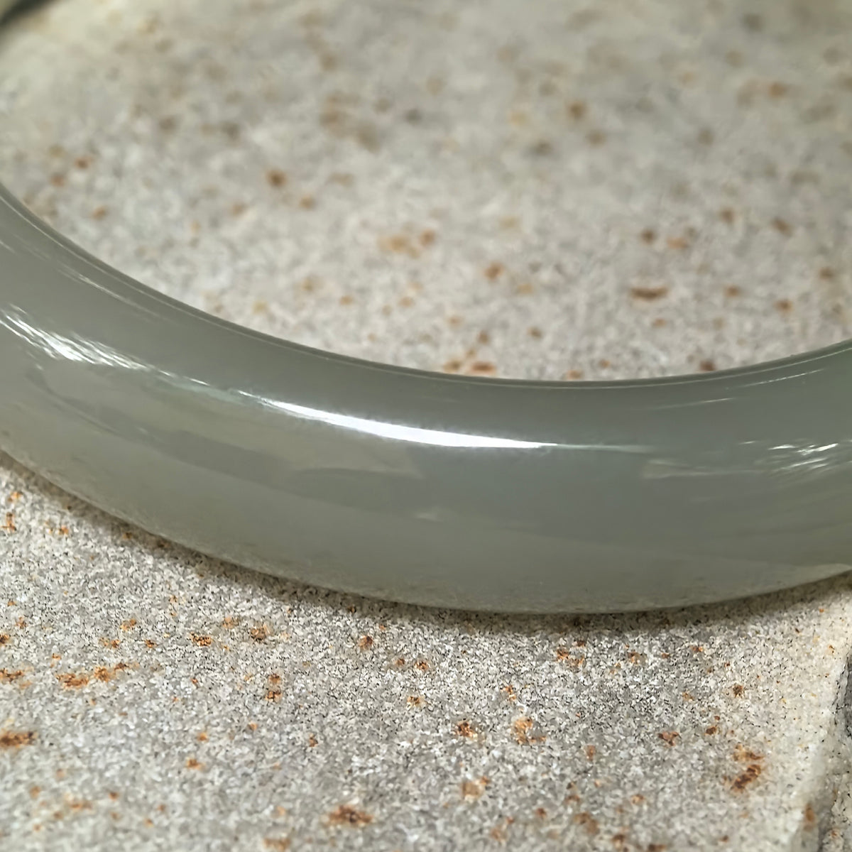 Greenish White D-Shape Nephrite Bangle -57mm
