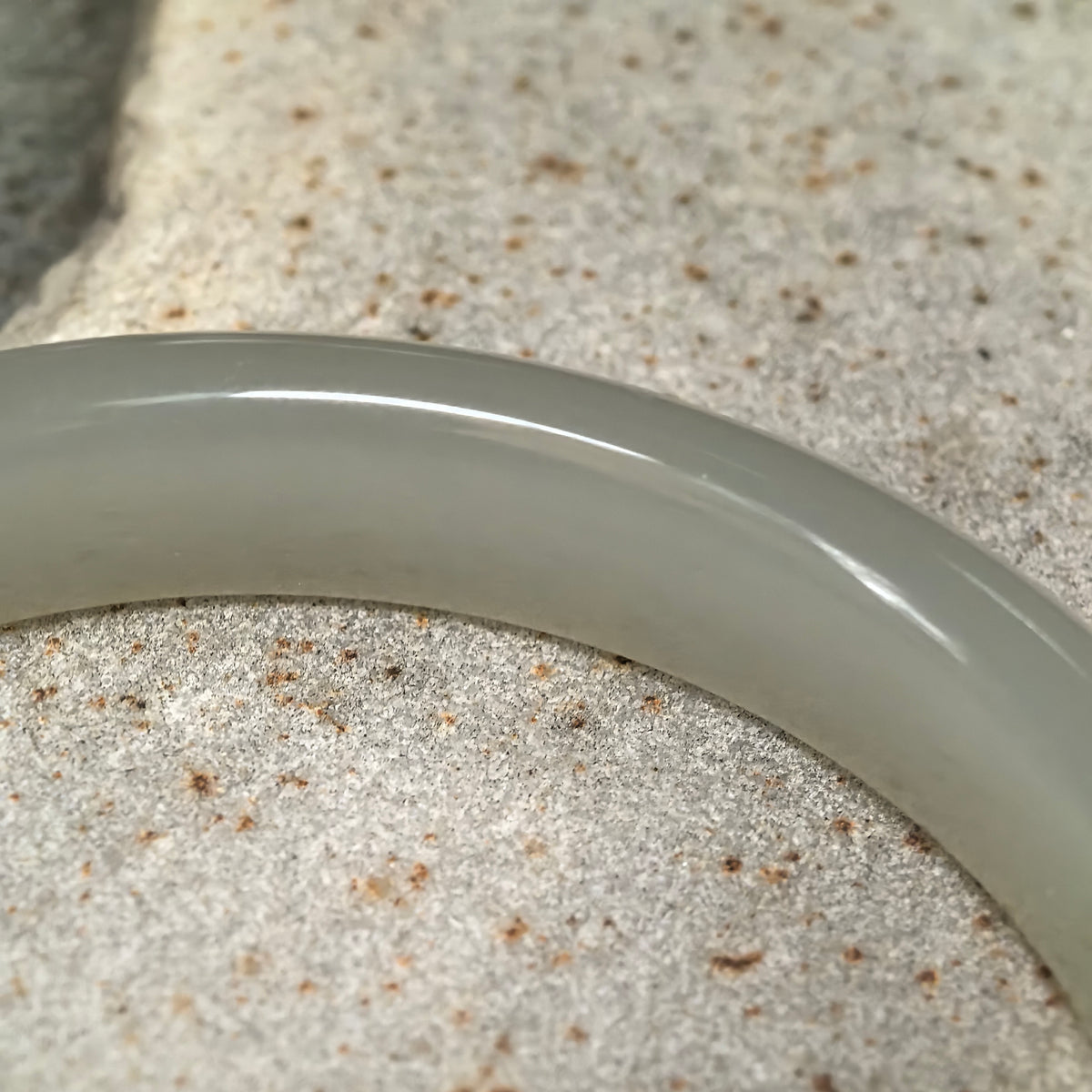 Greenish White D-Shape Nephrite Bangle -57mm