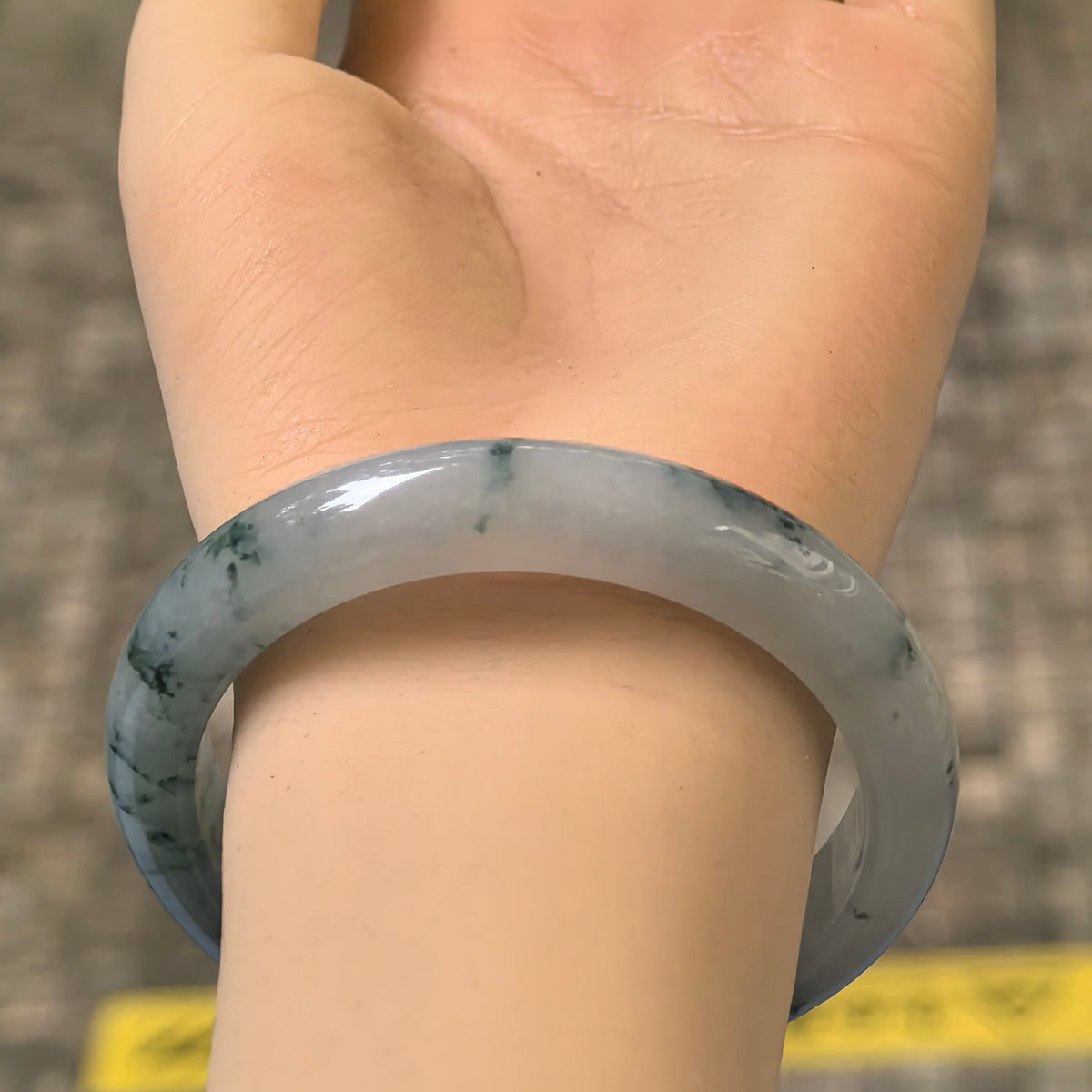 Icy Glutinous Deep Green Floating Flower D-Shape Jadeite Bangle -57mm