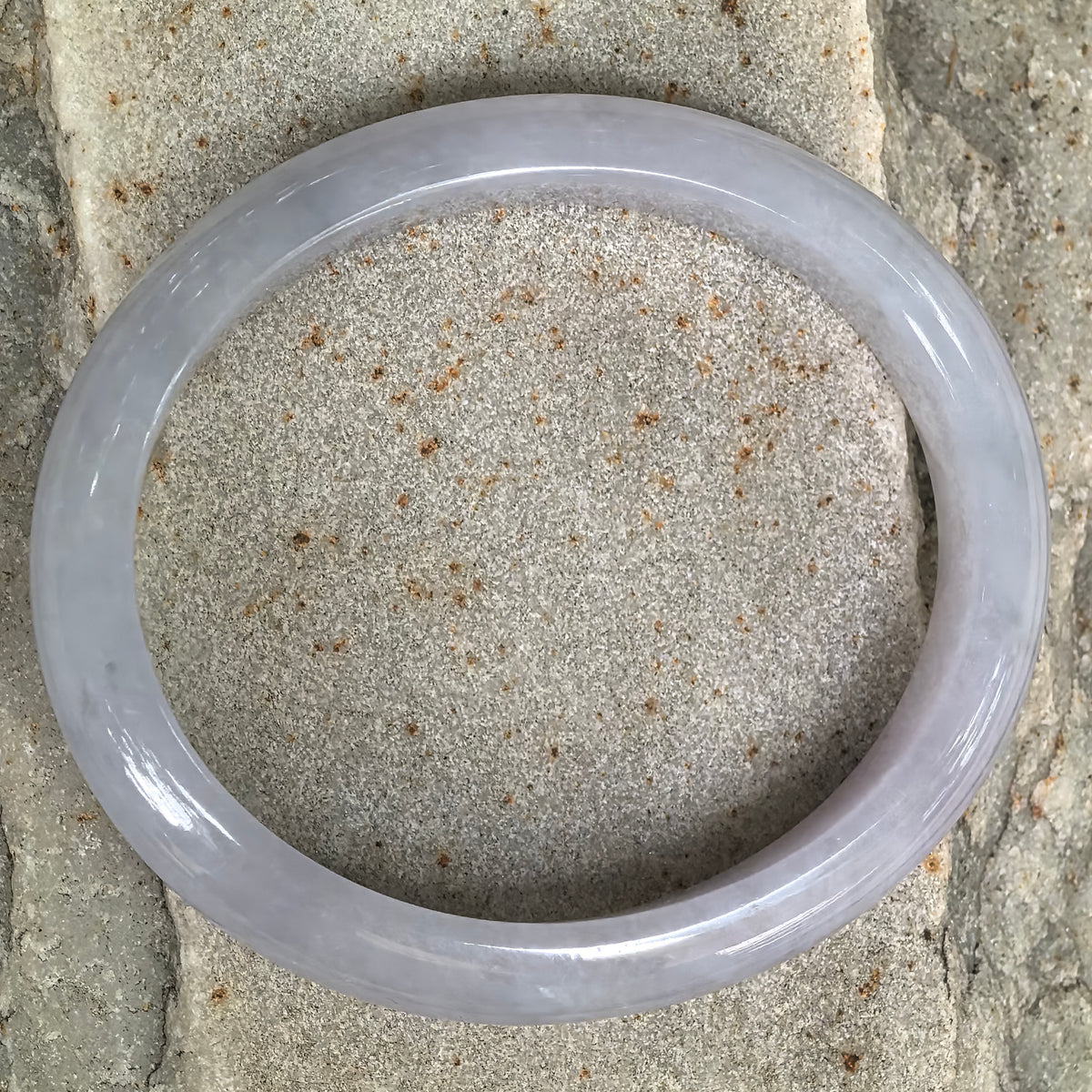 Glutinous Pale Lavender Oval Jadeite Bangle -52mm