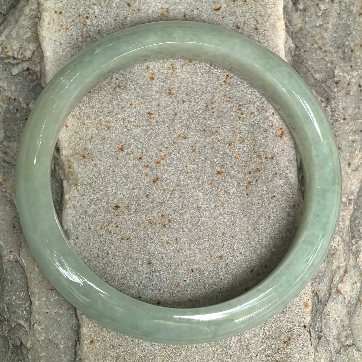 Glutinous Pale Apple Green D-Shape Jadeite Bangle -58mm