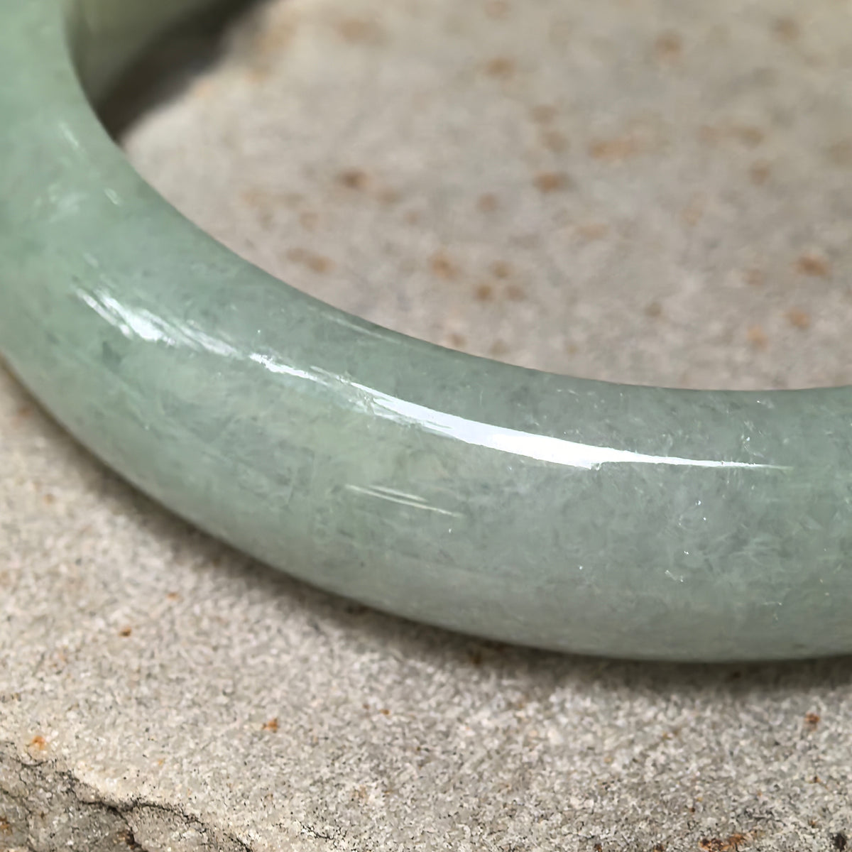 Glutinous Pale Apple Green D-Shape Jadeite Bangle -58mm