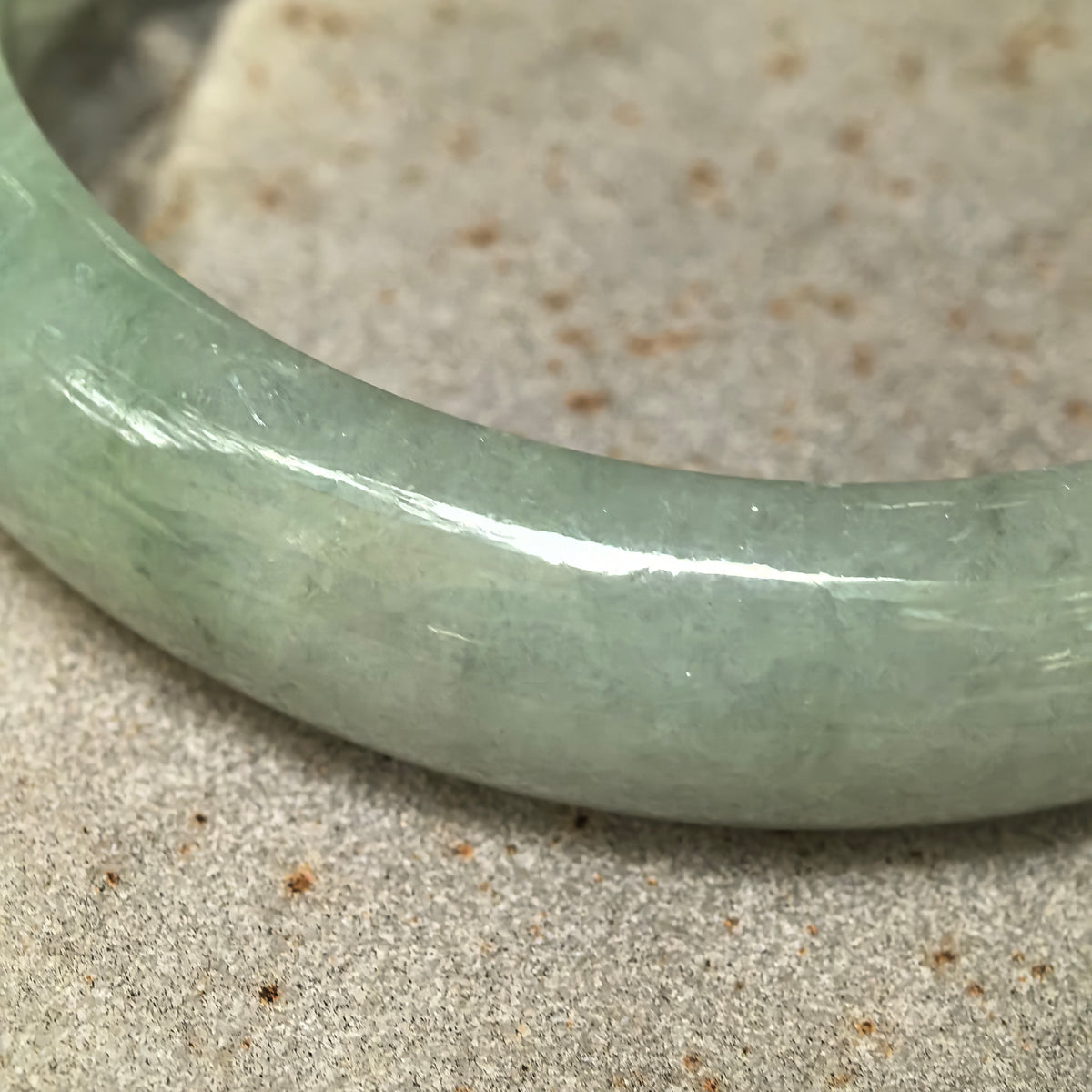 Glutinous Pale Apple Green D-Shape Jadeite Bangle -58mm