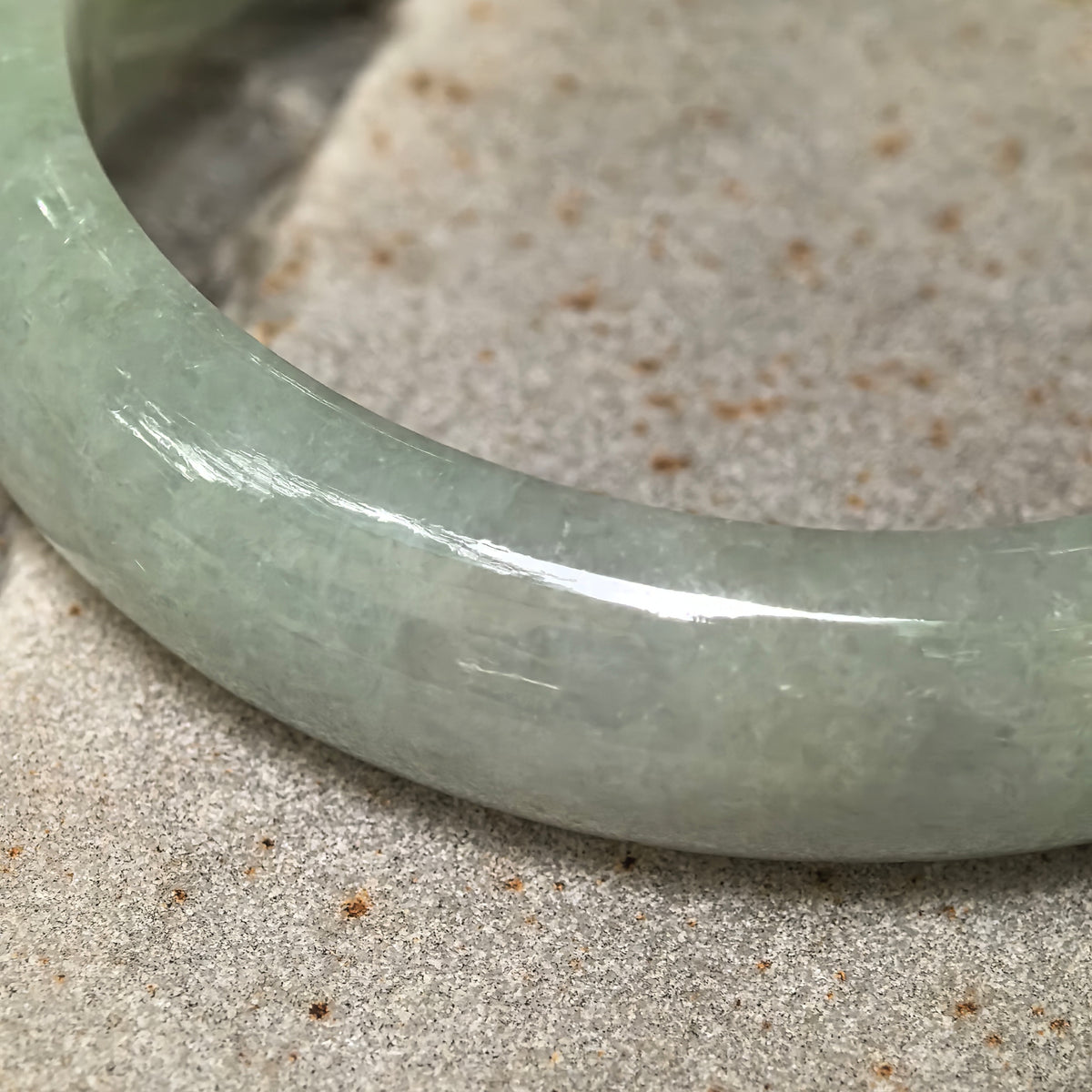 Glutinous Pale Apple Green D-Shape Jadeite Bangle -58mm
