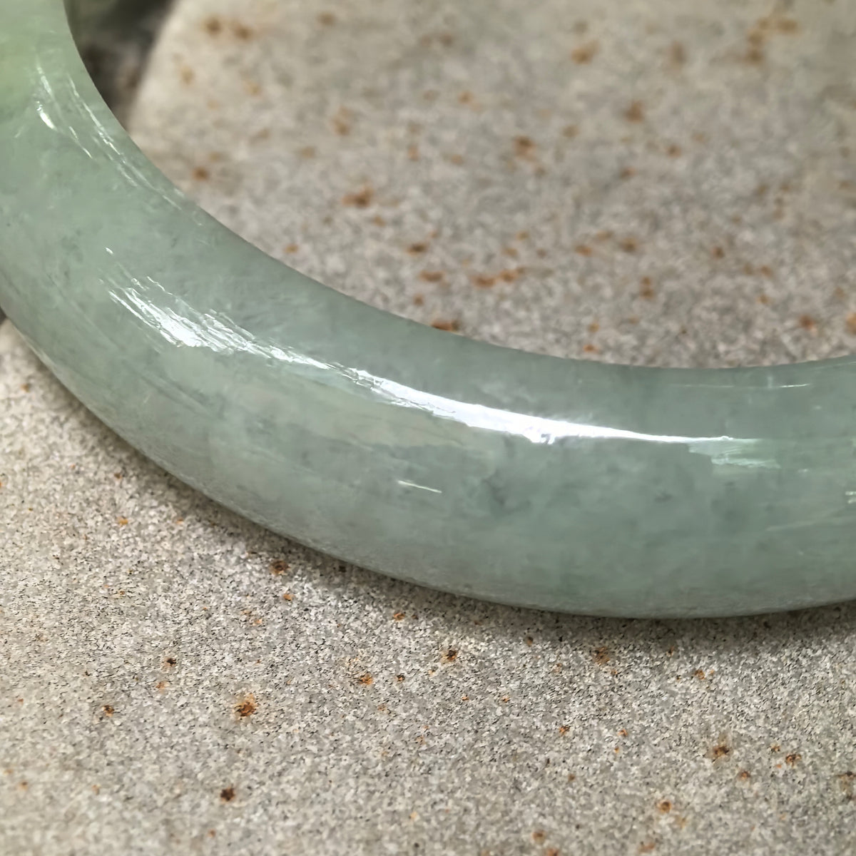 Glutinous Pale Apple Green D-Shape Jadeite Bangle -58mm