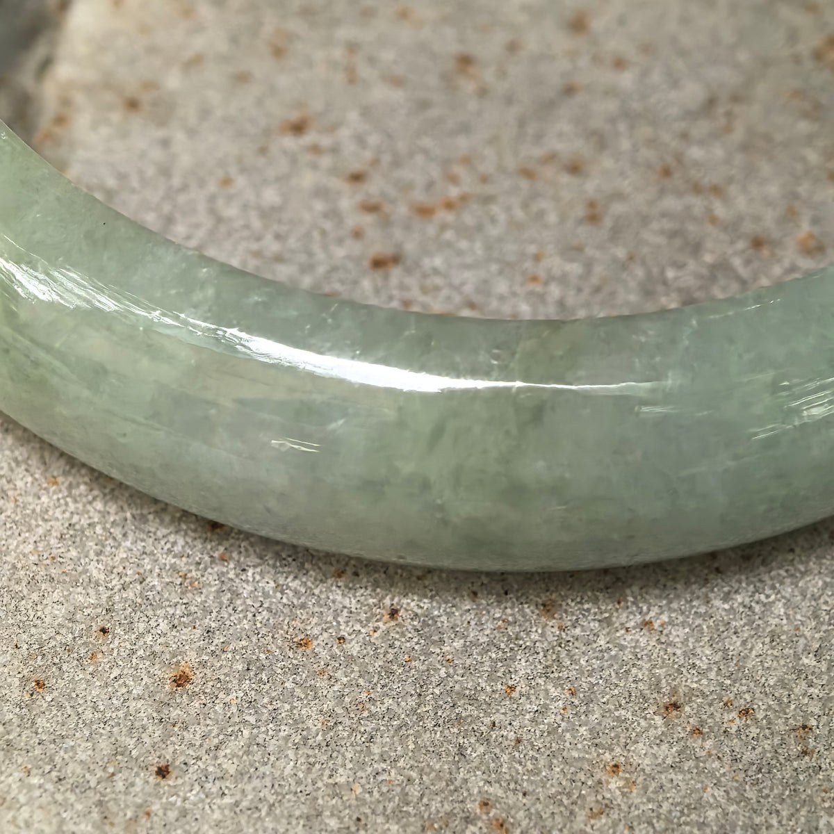 Glutinous Pale Apple Green D-Shape Jadeite Bangle -58mm