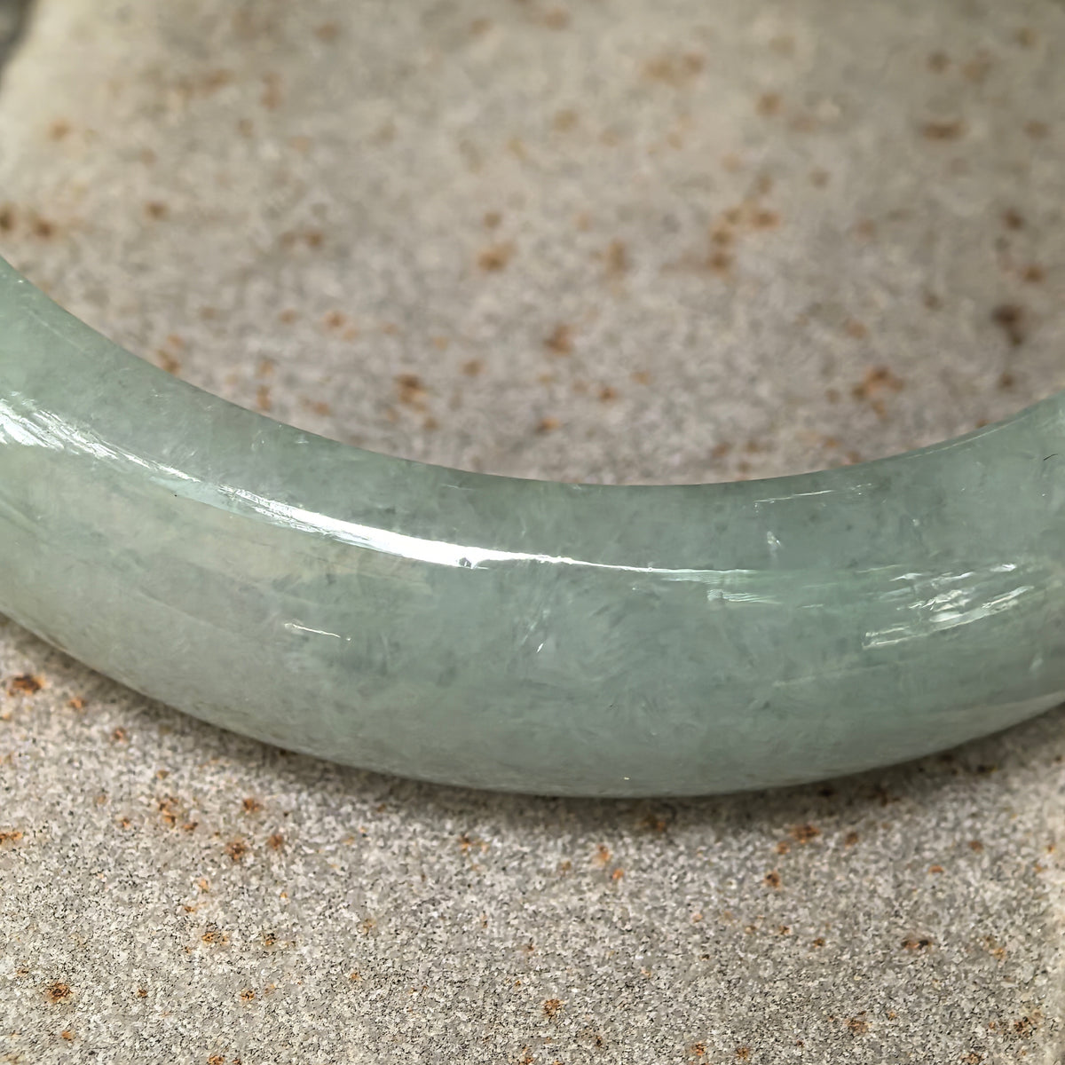 Glutinous Pale Apple Green D-Shape Jadeite Bangle -58mm