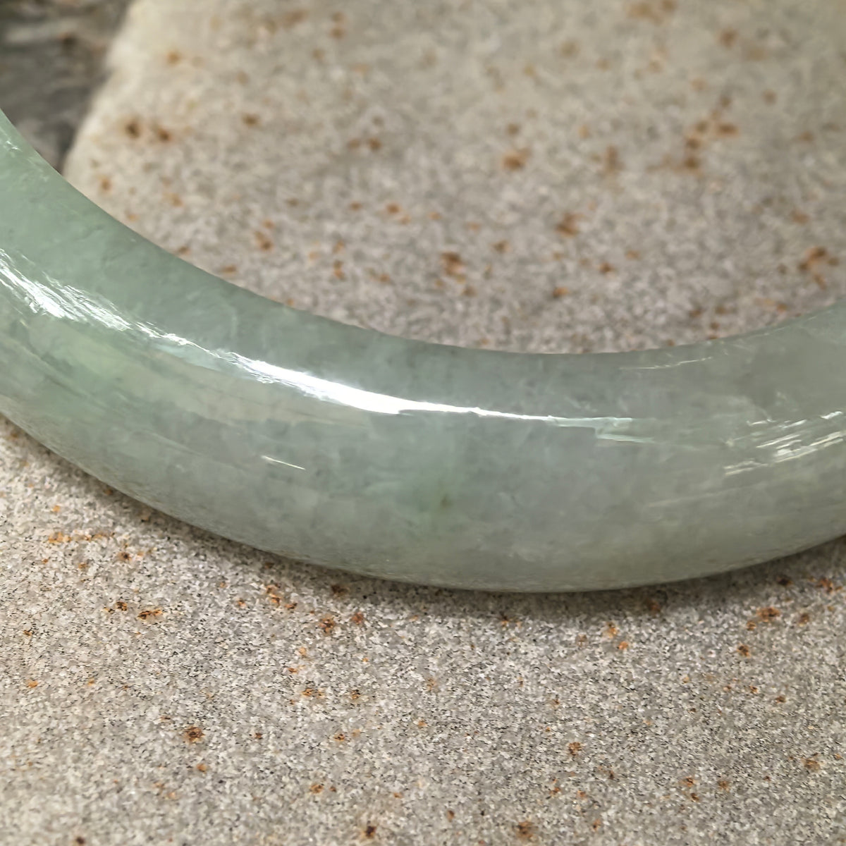 Glutinous Pale Apple Green D-Shape Jadeite Bangle -58mm