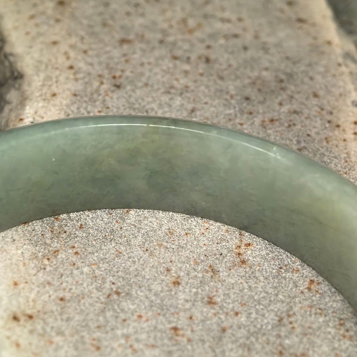 Glutinous Pale Apple Green D-Shape Jadeite Bangle -58mm