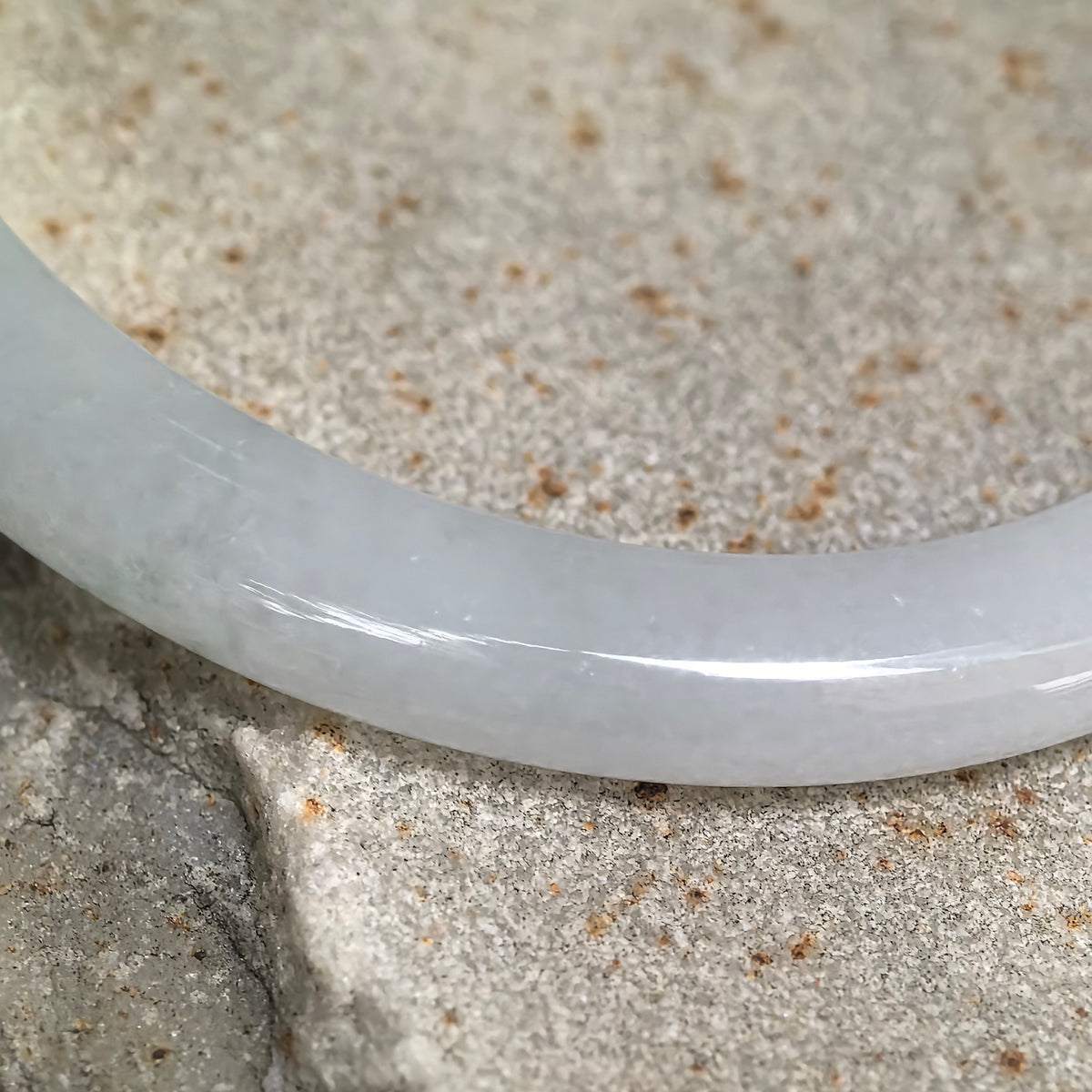 Icy Glutinous Pale Green Slim Oval Jadeite Bangle with a Green Section -53mm