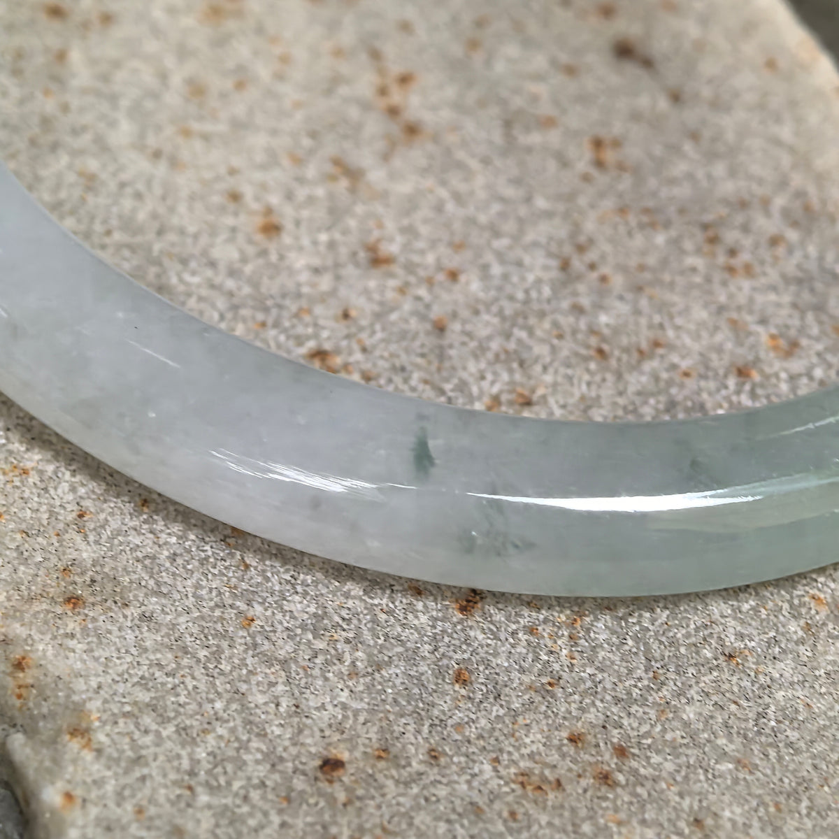 Icy Glutinous Pale Green Slim Oval Jadeite Bangle with a Green Section -53mm