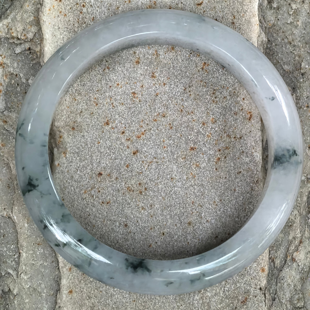 Icy Glutinous Deep Green Floating Flower D-Shape Jadeite Bangle -57mm