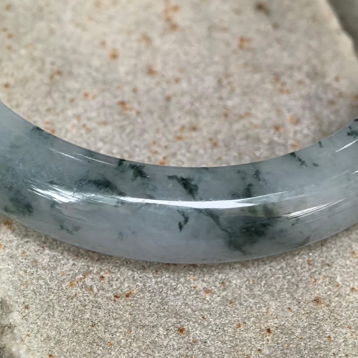 Icy Glutinous Deep Green Floating Flower D-Shape Jadeite Bangle -57mm