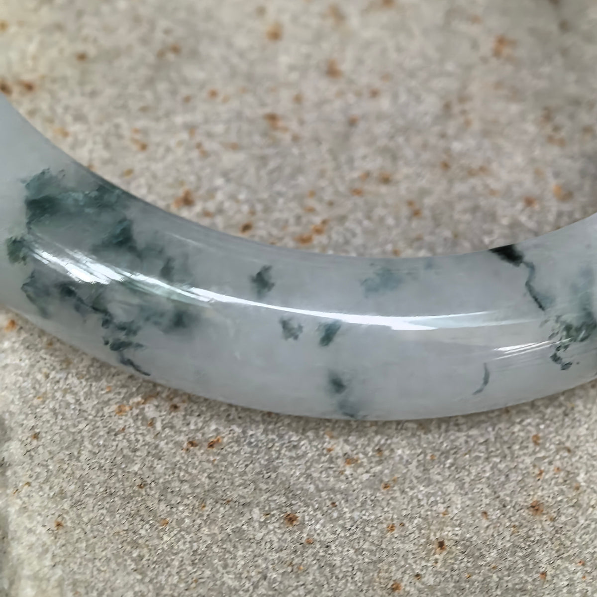 Icy Glutinous Deep Green Floating Flower D-Shape Jadeite Bangle -57mm