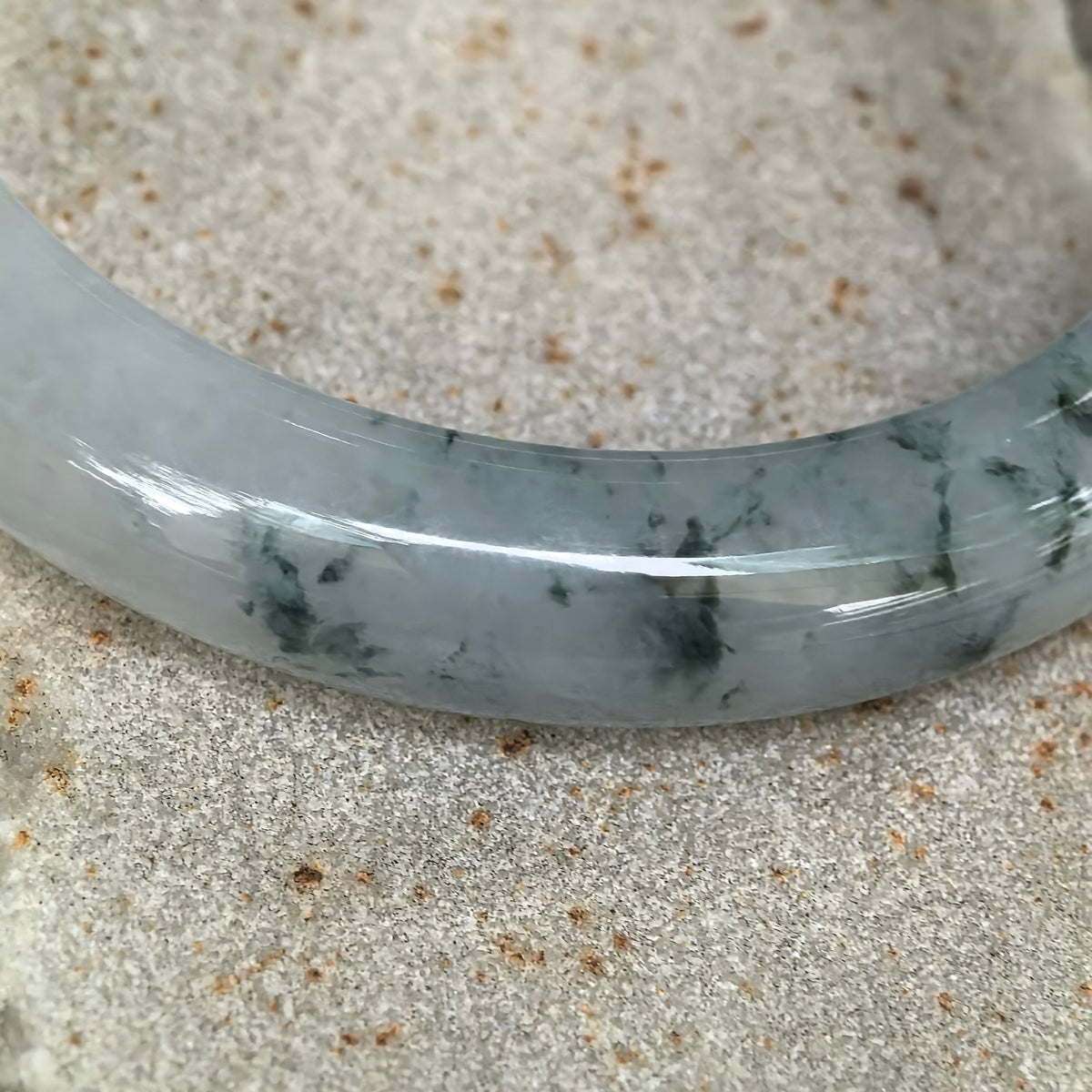 Icy Glutinous Deep Green Floating Flower D-Shape Jadeite Bangle -57mm