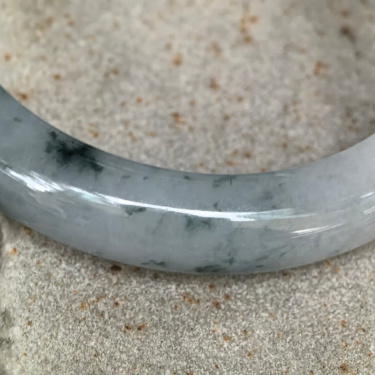 Icy Glutinous Deep Green Floating Flower D-Shape Jadeite Bangle -57mm