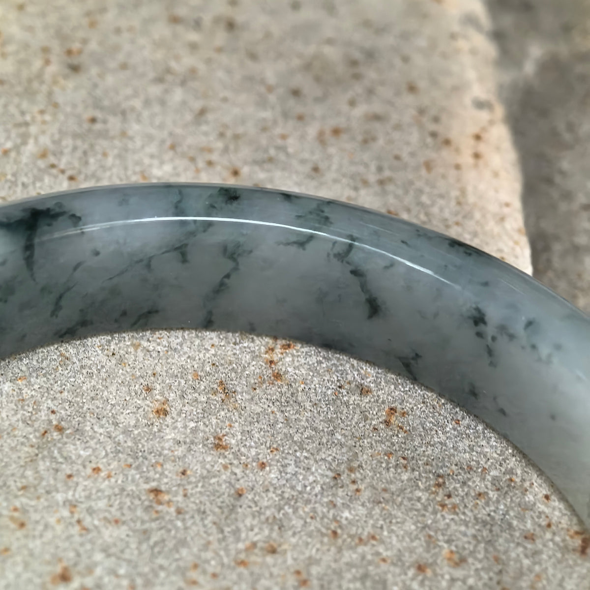 Icy Glutinous Deep Green Floating Flower D-Shape Jadeite Bangle -57mm
