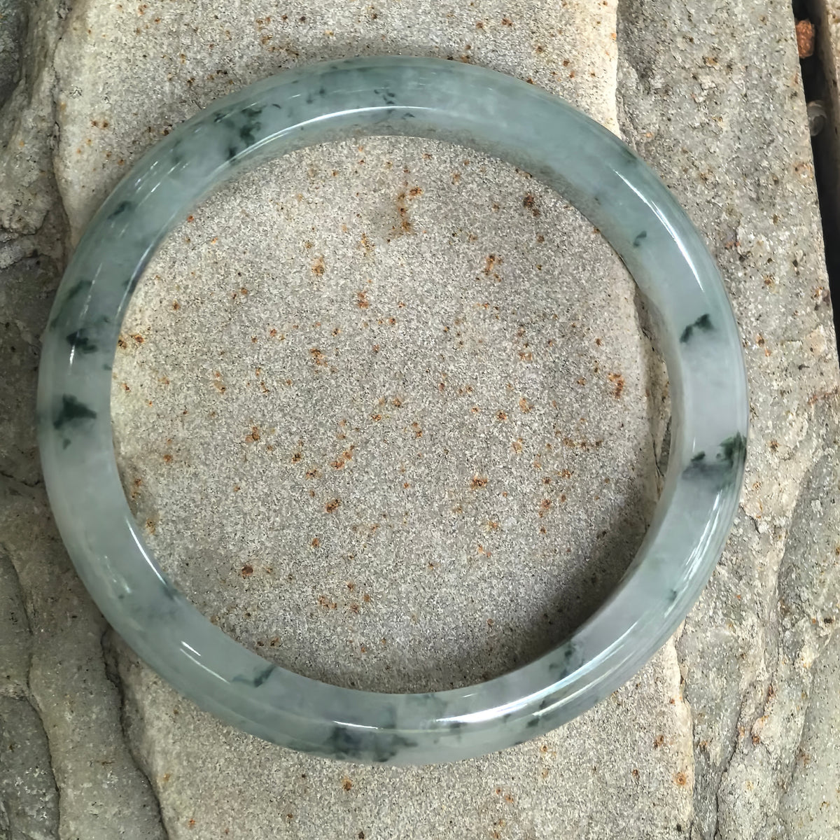Fine Glutinous Deep Green Floating Flower D-Shape Jadeite Bangle -57mm
