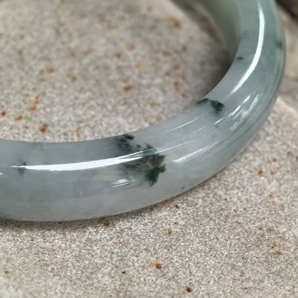 Fine Glutinous Deep Green Floating Flower D-Shape Jadeite Bangle -57mm