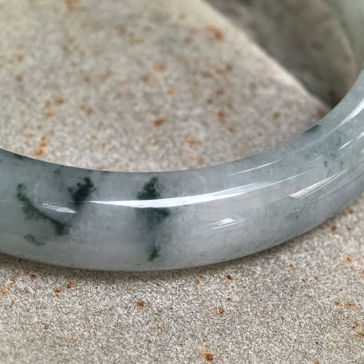 Fine Glutinous Deep Green Floating Flower D-Shape Jadeite Bangle -57mm