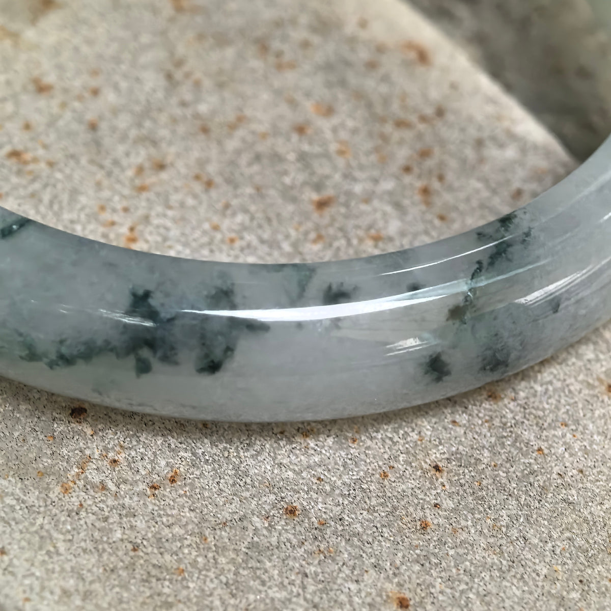 Fine Glutinous Deep Green Floating Flower D-Shape Jadeite Bangle -57mm