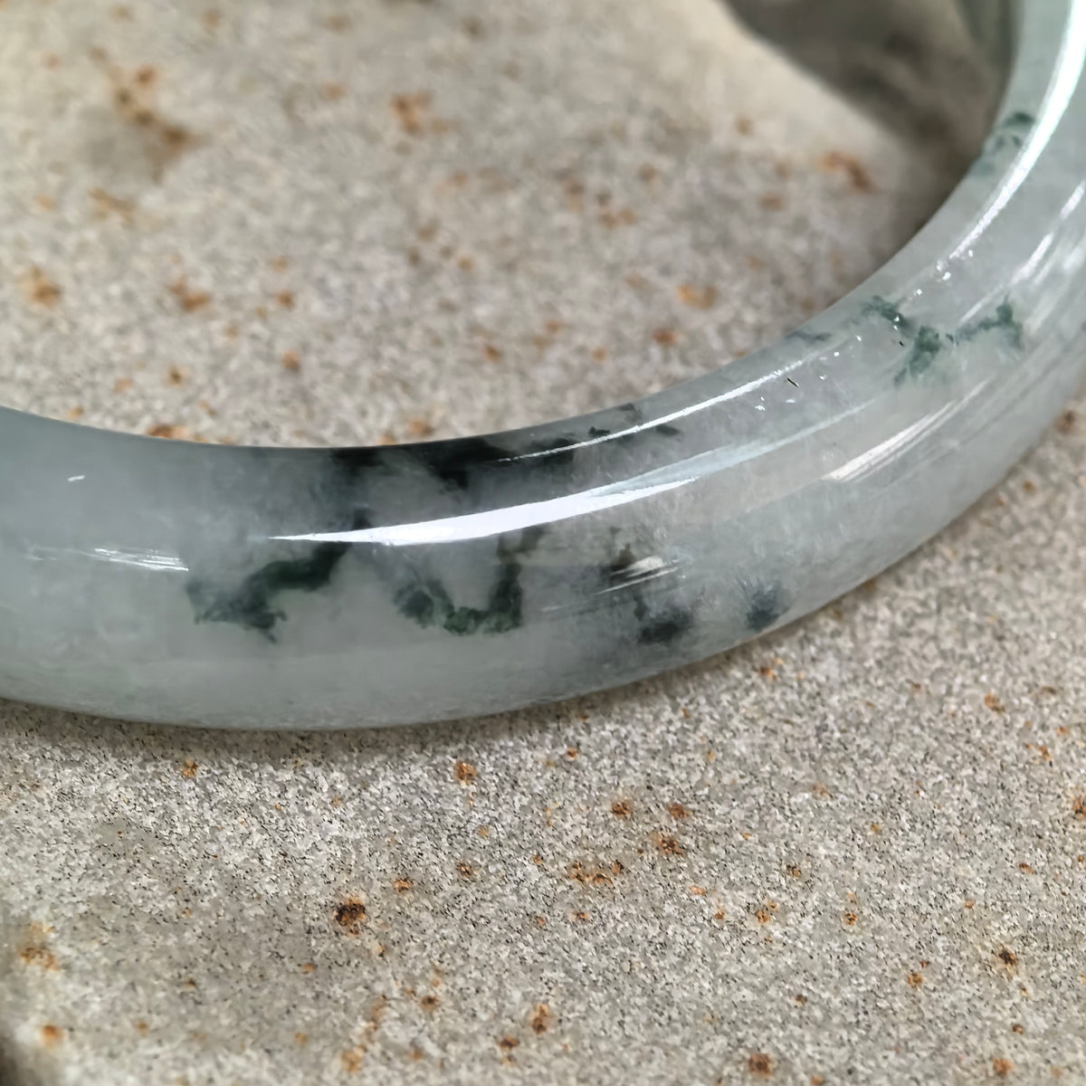 Fine Glutinous Deep Green Floating Flower D-Shape Jadeite Bangle -57mm