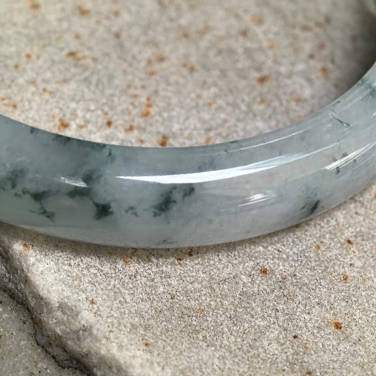 Fine Glutinous Deep Green Floating Flower D-Shape Jadeite Bangle -57mm