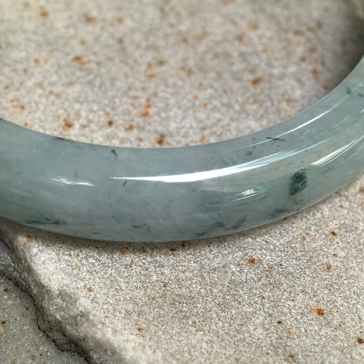Fine Glutinous Deep Green Floating Flower D-Shape Jadeite Bangle -57mm