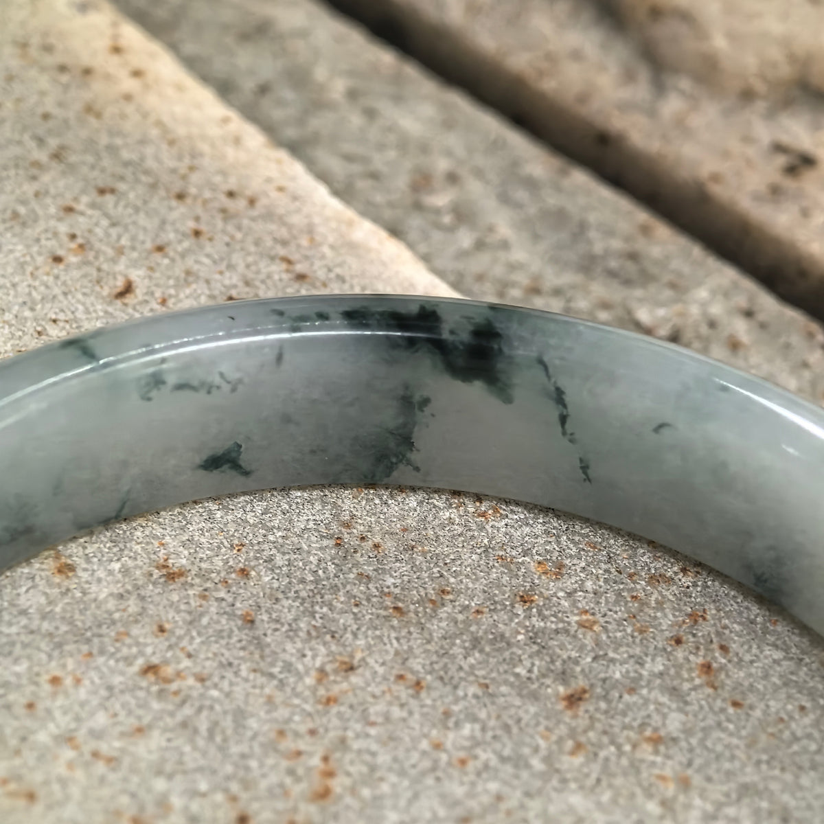Fine Glutinous Deep Green Floating Flower D-Shape Jadeite Bangle -57mm