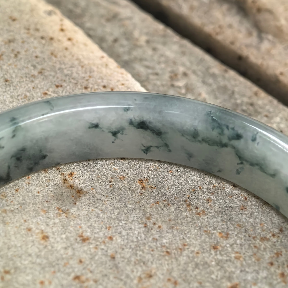 Fine Glutinous Deep Green Floating Flower D-Shape Jadeite Bangle -57mm