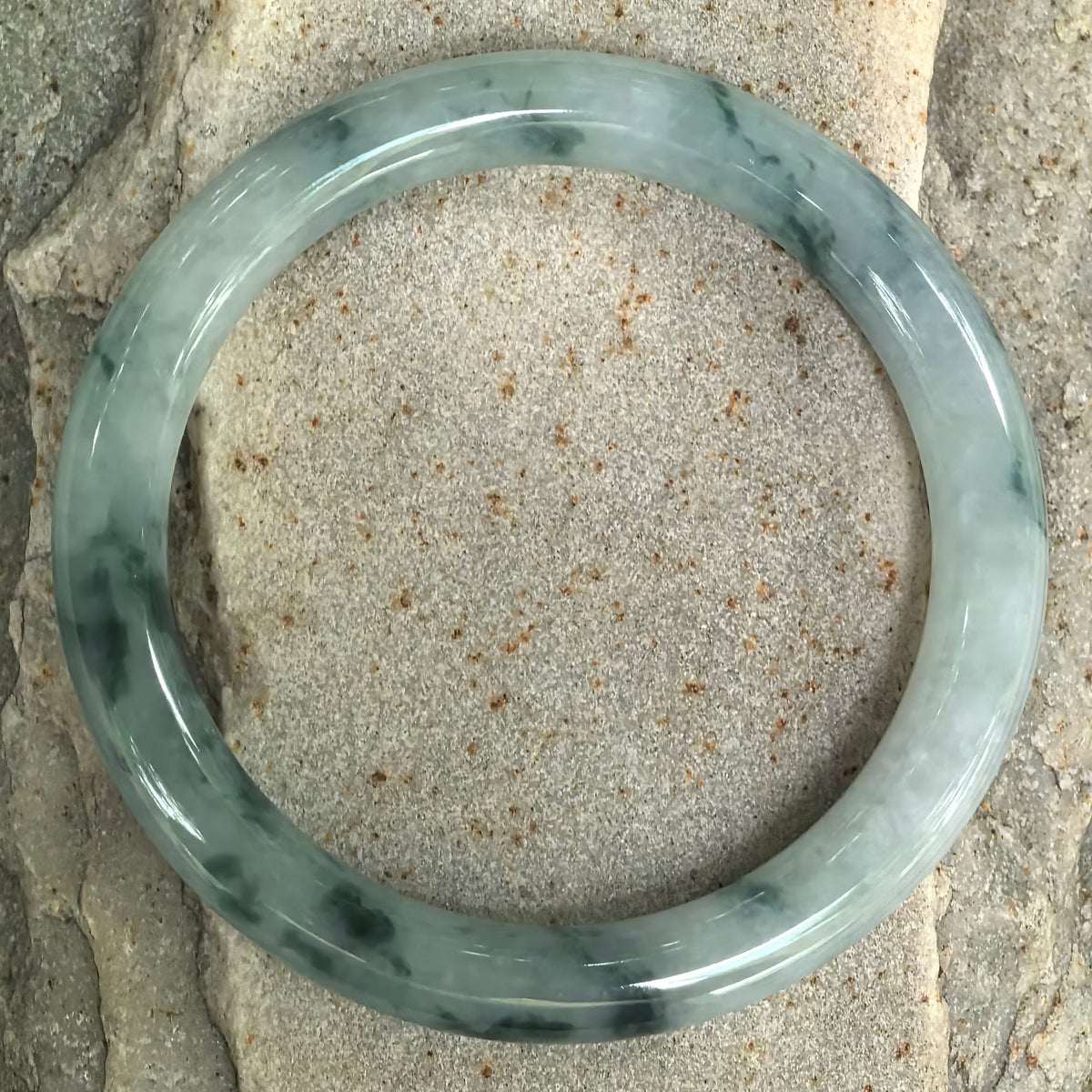 Fine Glutinous Deep Green Floating Flower Round Jadeite Bangle -58mm