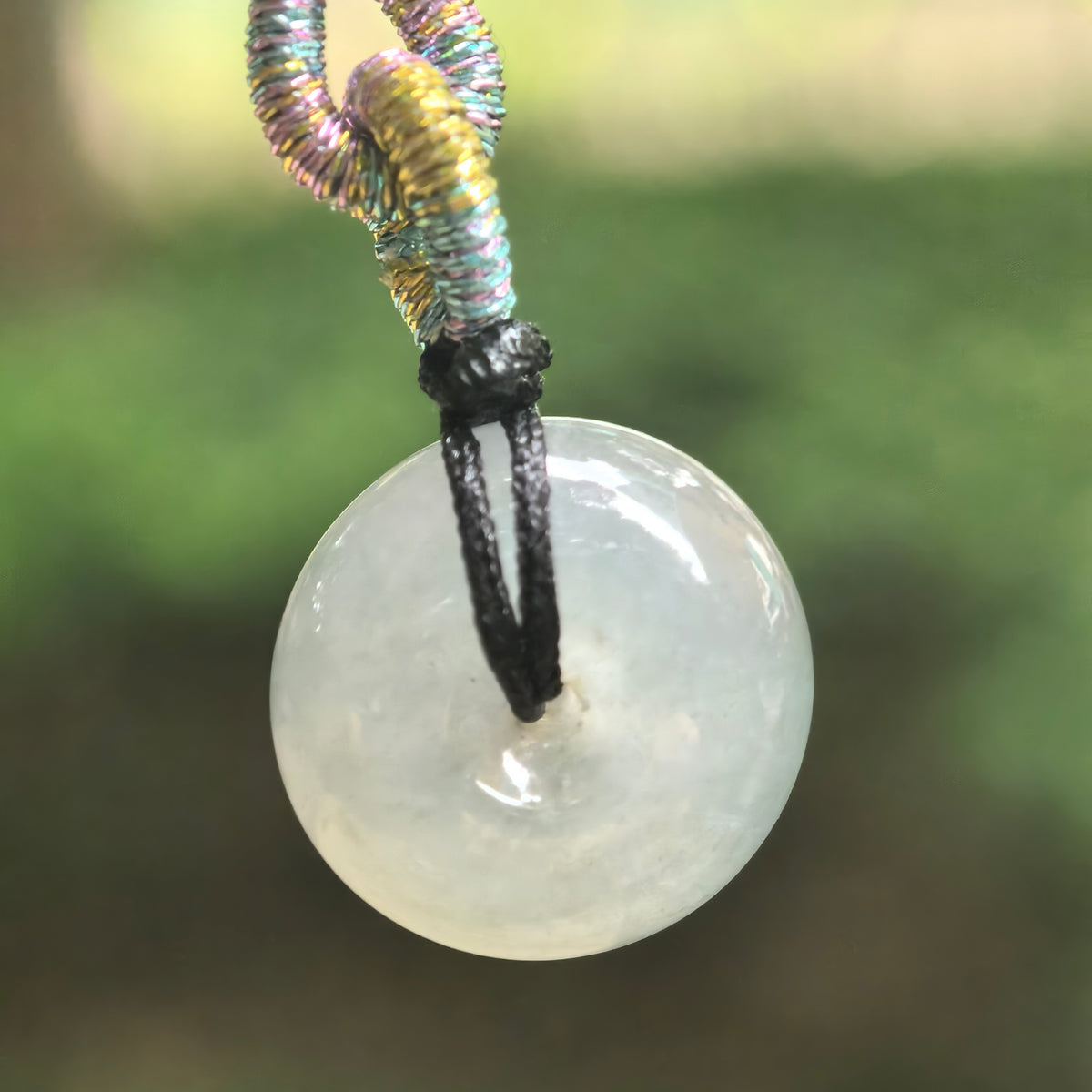 Icy Glutinous Light Gray Thick Jadeite Peace Pendant