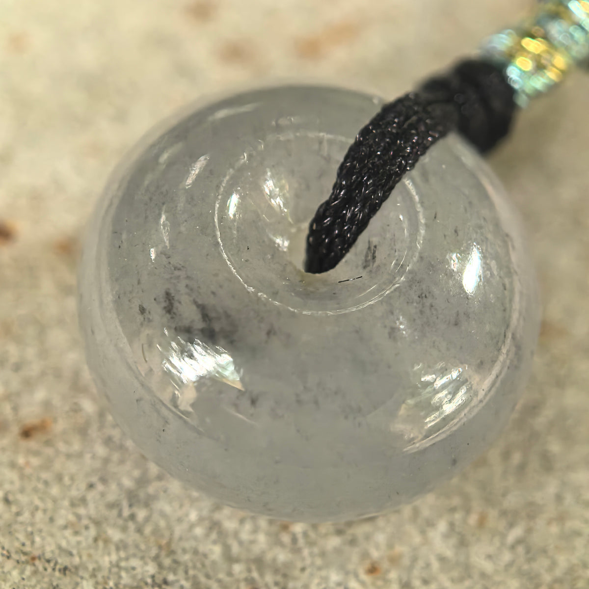 Icy Glutinous Light Gray Thick Jadeite Peace Pendant
