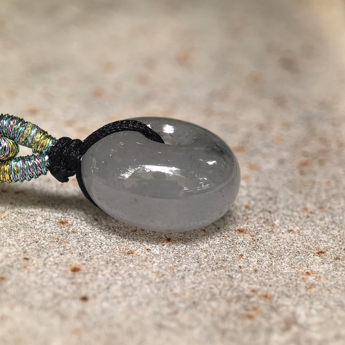 Icy Glutinous Light Gray Thick Jadeite Peace Pendant