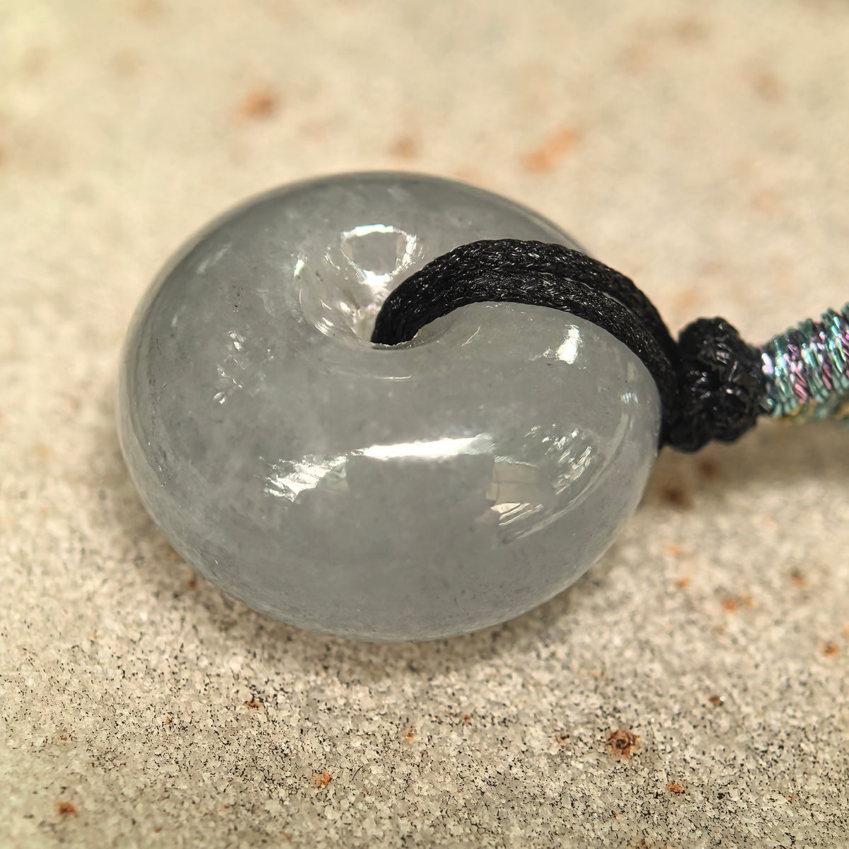 Icy Glutinous Light Gray Thick Jadeite Peace Pendant