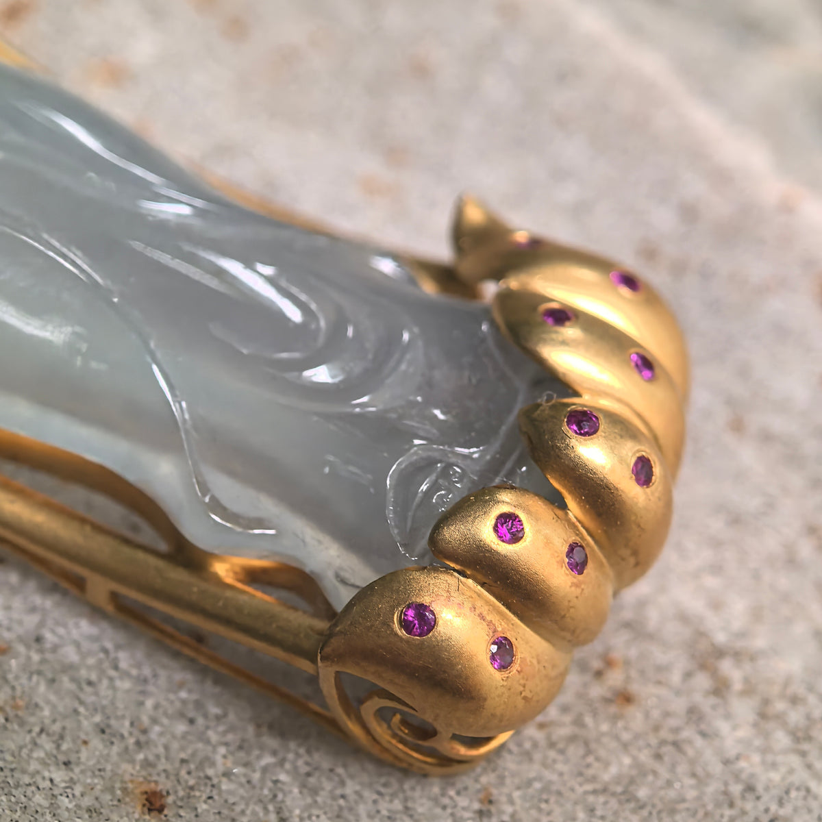 Icy Glutinous Greenish White Guanyin Jadeite Pendant with 18K Gold Setting