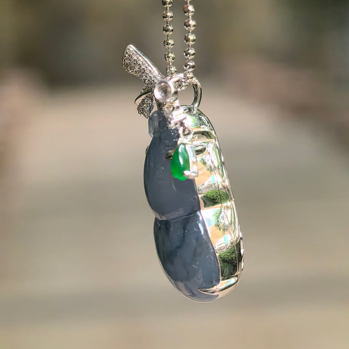 Icy Blue-Purple Gourd Jadeite Pendant with 18K Gold and Diamond Setting
