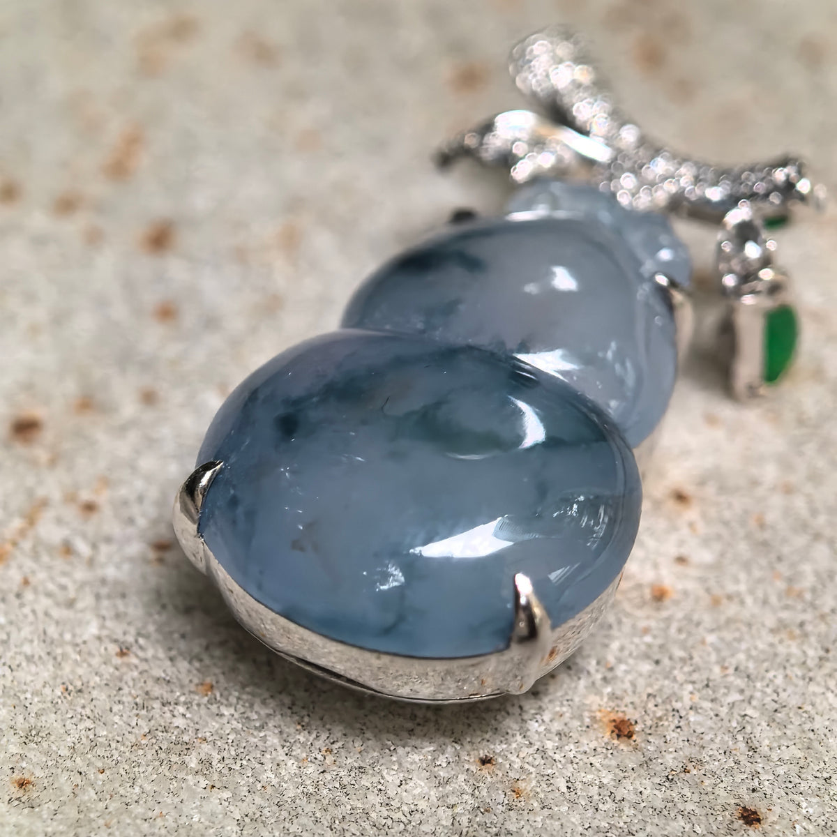Icy Blue-Purple Gourd Jadeite Pendant with 18K Gold and Diamond Setting