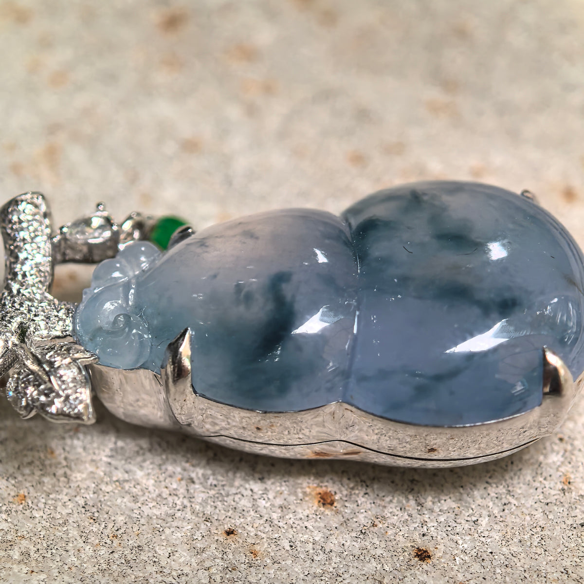 Icy Blue-Purple Gourd Jadeite Pendant with 18K Gold and Diamond Setting