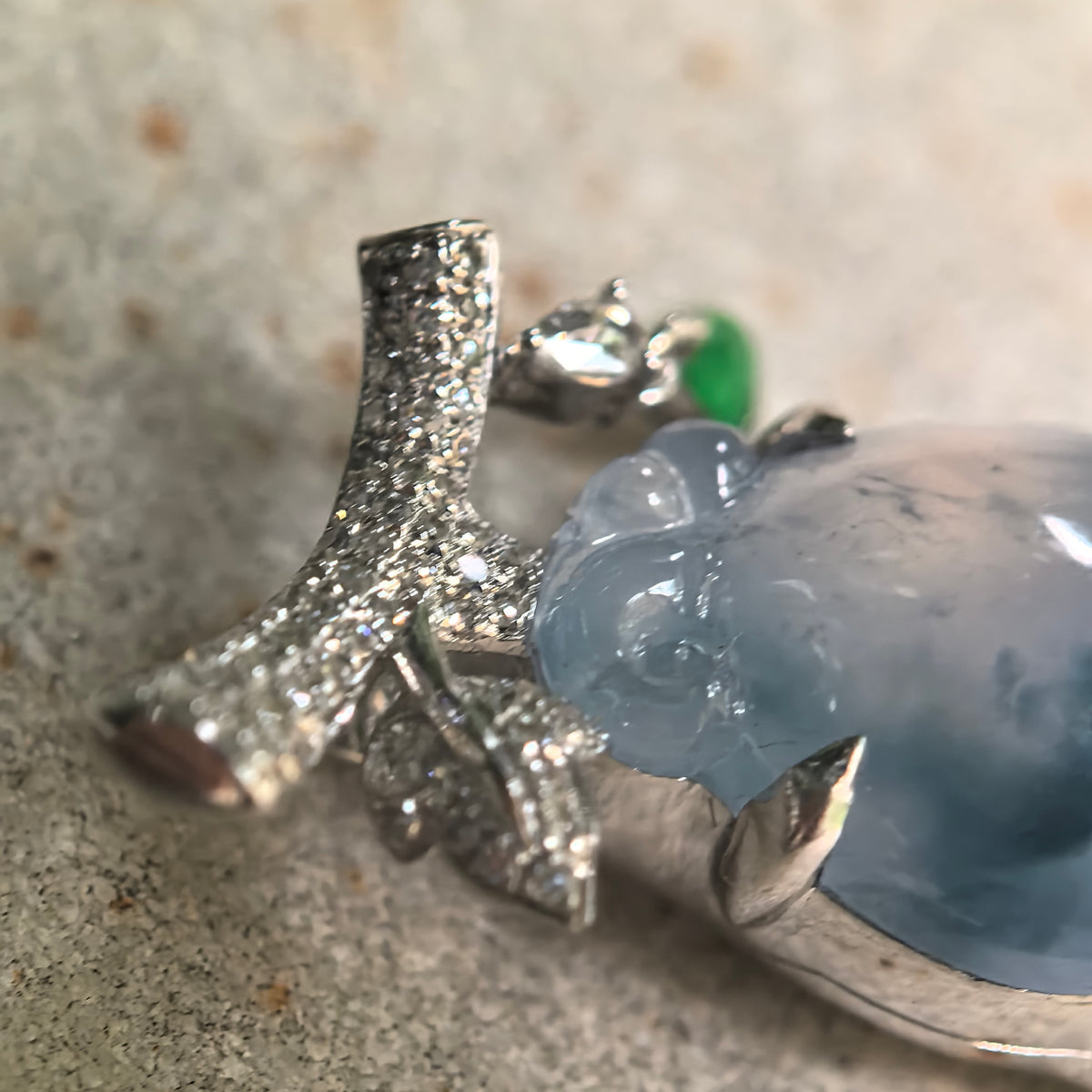 Icy Blue-Purple Gourd Jadeite Pendant with 18K Gold and Diamond Setting