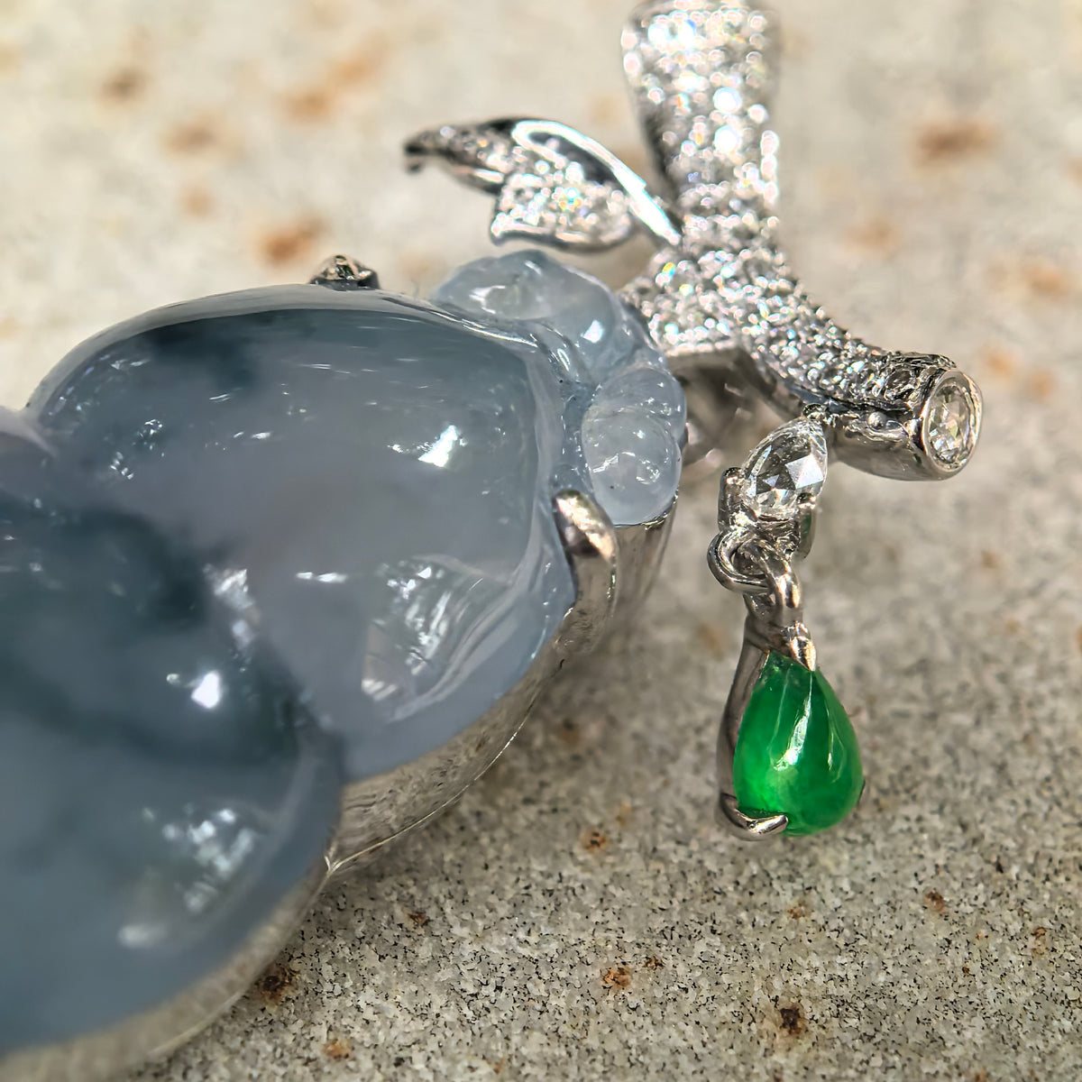 Icy Blue-Purple Gourd Jadeite Pendant with 18K Gold and Diamond Setting