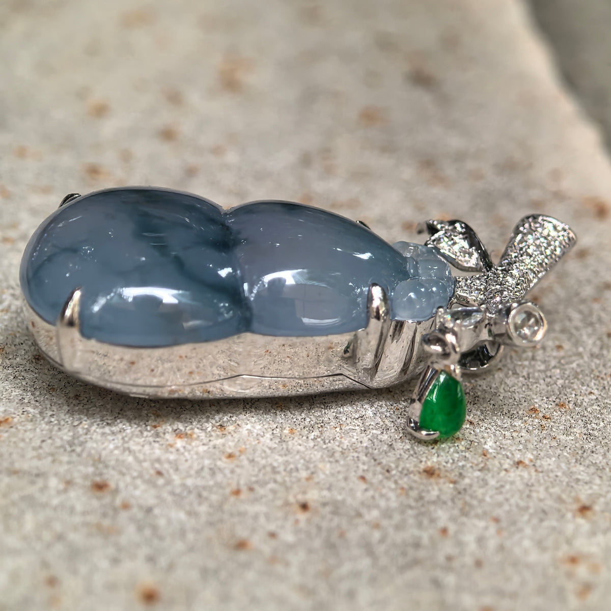 Icy Blue-Purple Gourd Jadeite Pendant with 18K Gold and Diamond Setting