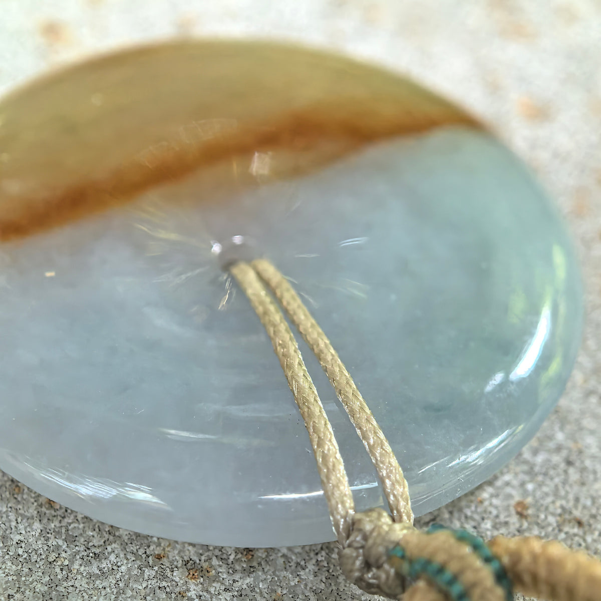 Icy Glutinous White and Yellow Jadeite Peace Pendant
