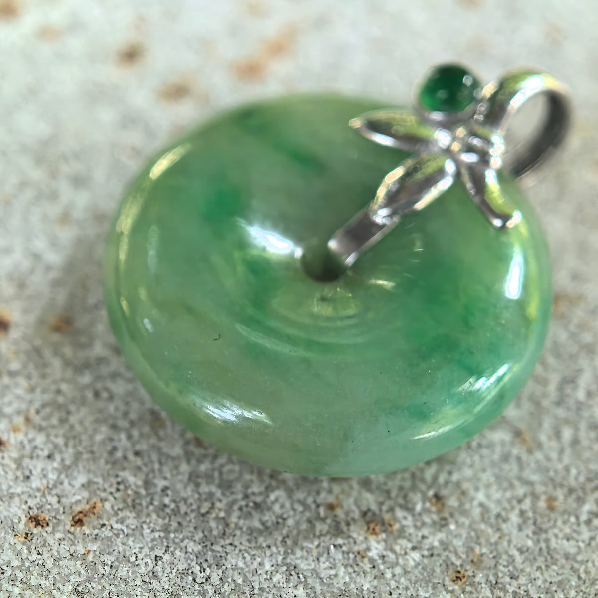 Icy Glutinous Green Jadeite Peace Pendant with Floating Patterns