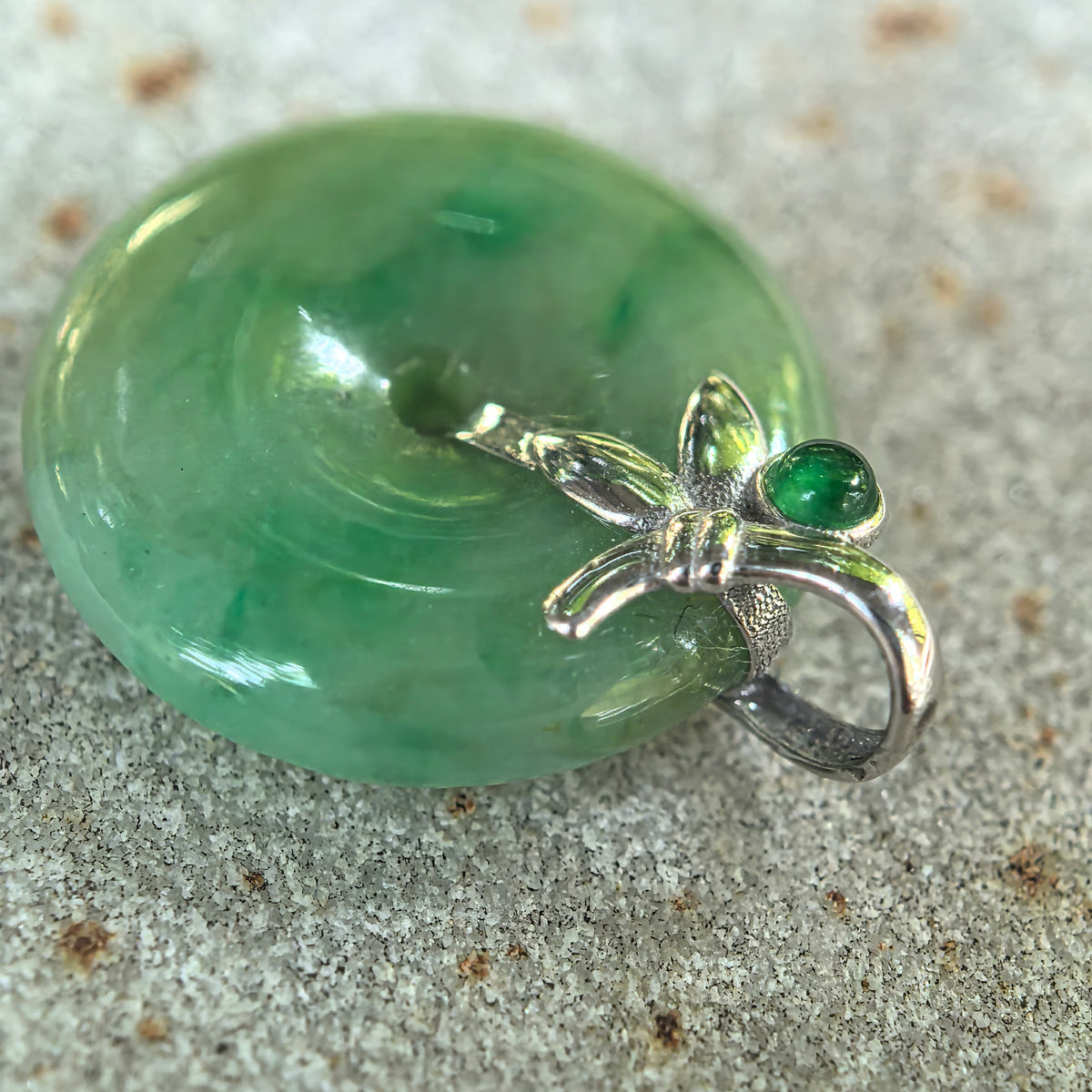 Icy Glutinous Green Jadeite Peace Pendant with Floating Patterns